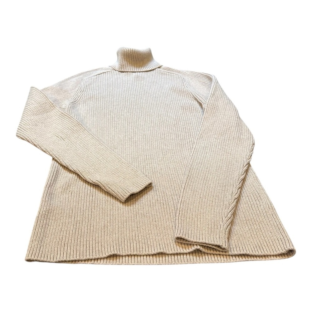 H&M Muscle Fit Cream Ribbed Turtleneck Sweater